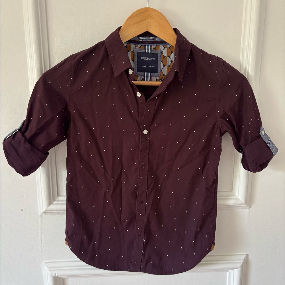 Boys Burgundy Polka Dot Shirt